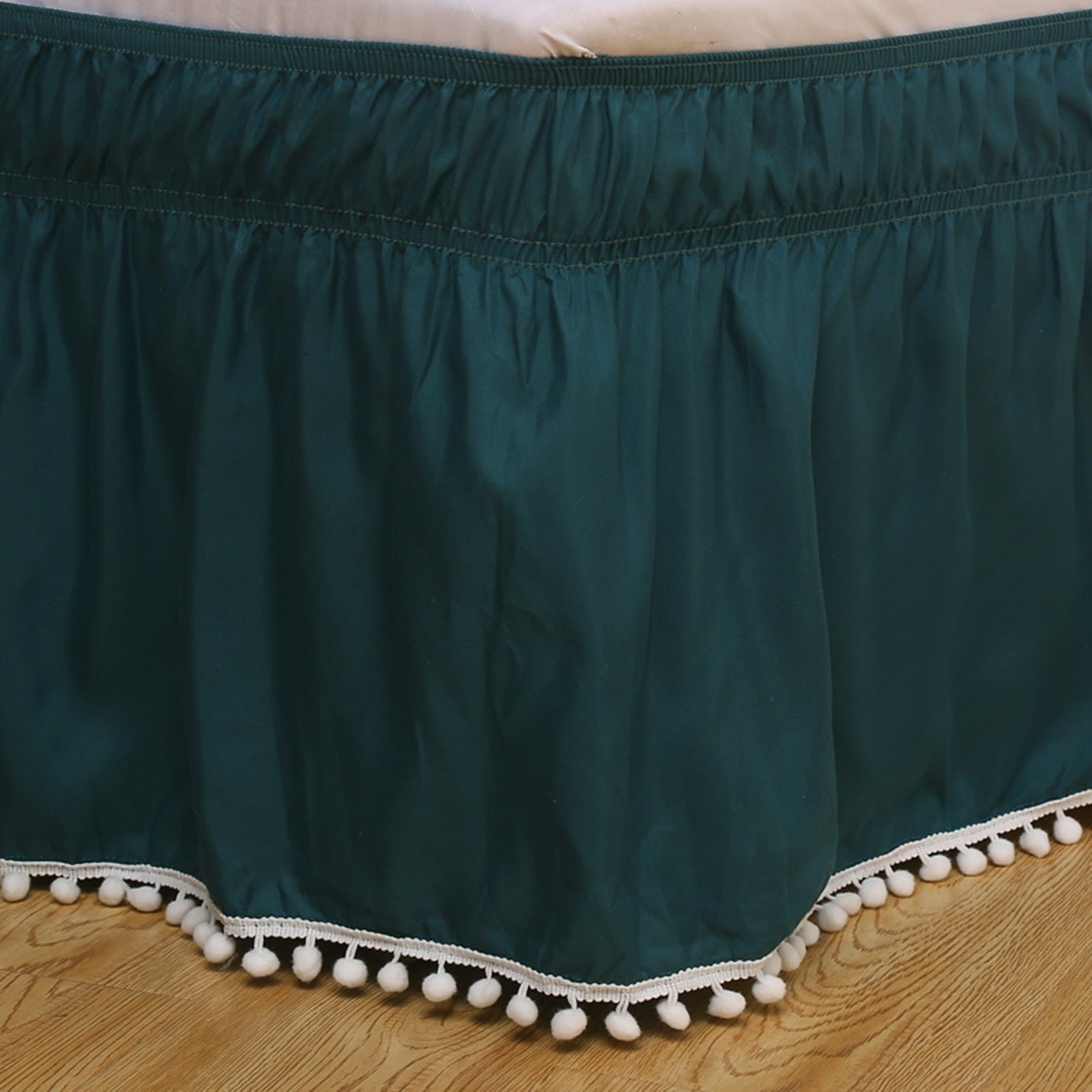 Pom-Pom Style Solid Color Elastic Bed Skirt - Calm Cloud Bedding